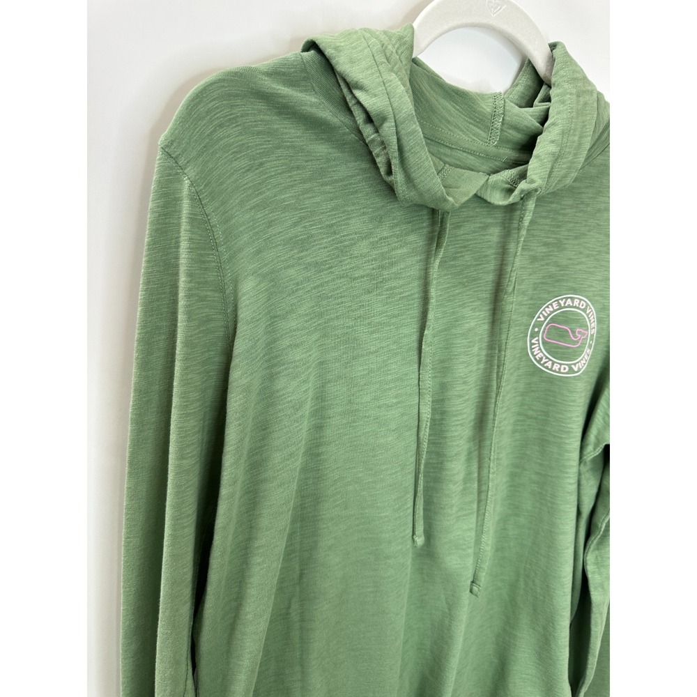 NEW Vineyard Vines Green Slub Whale Dot Curved Hem Hoodie Tee Medium Cotton Top - Picture 5 of 16